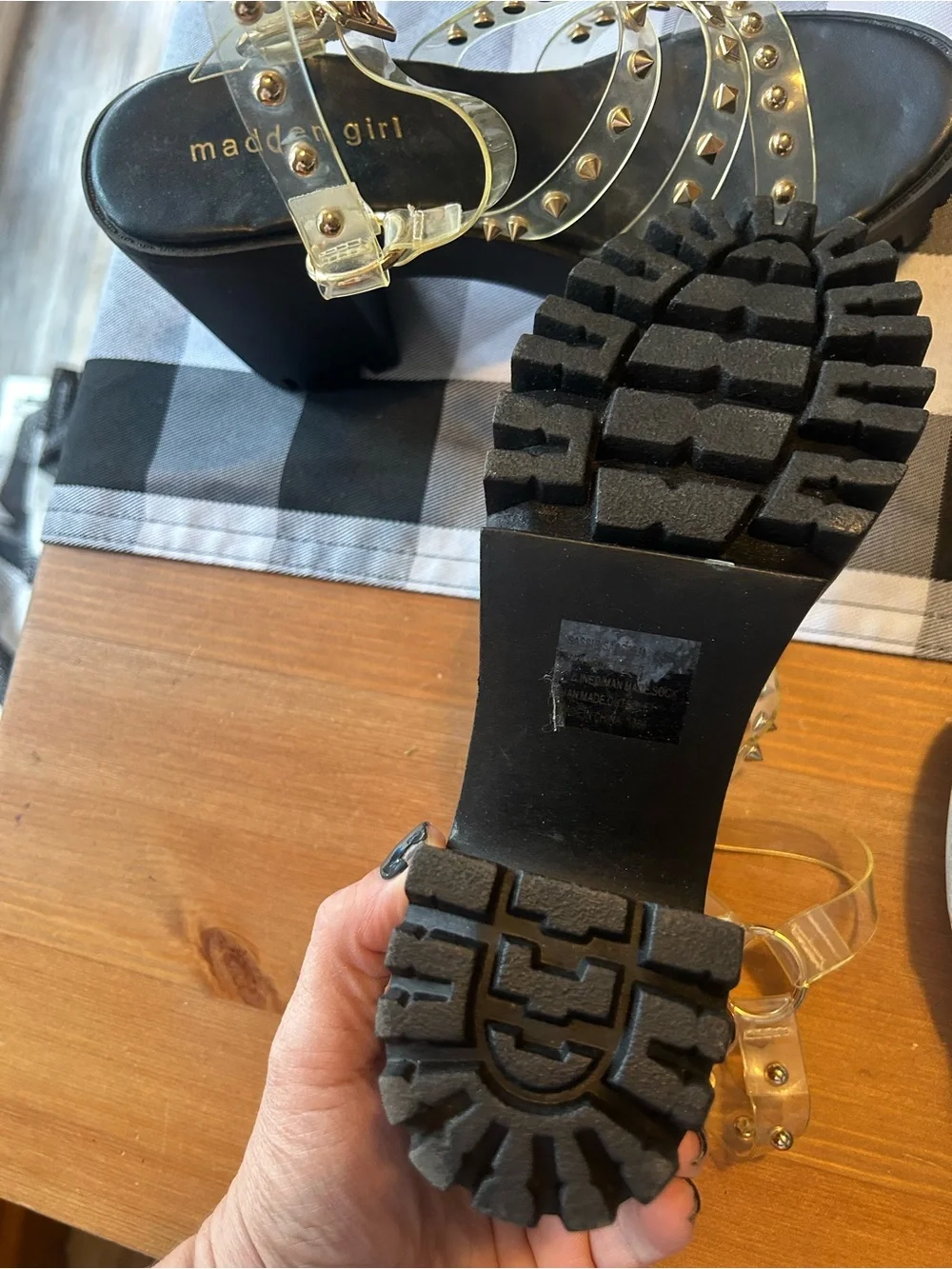 Madden Girl Black Platform Sandal with Gold Studs